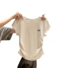 This is a new summer T-shirt for women with a large shoulder, short-sleeved and slimming style. It features a fishbone short design and a unique inner layer Item Picture